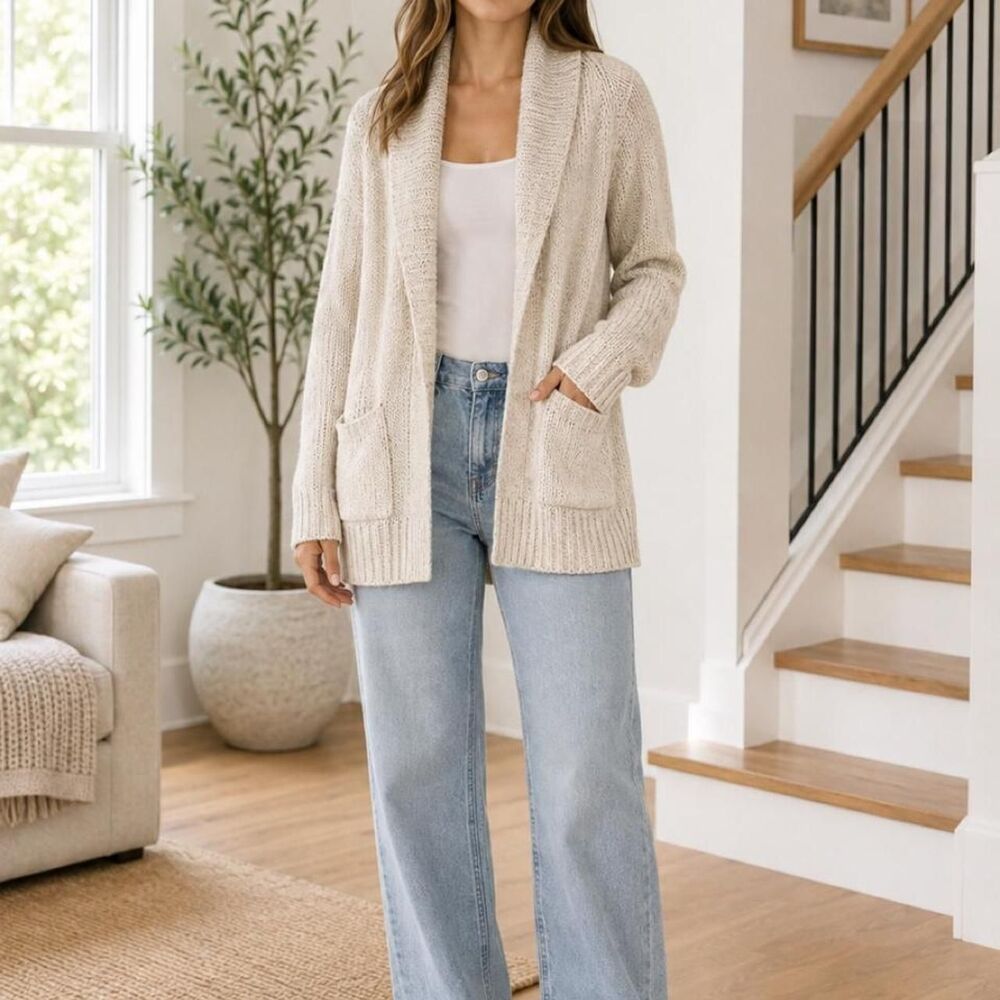 ACOA Women's Cream and Tan Cardigan